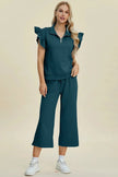 Double Take Full Size Texture Ruffle Short Sleeve Top and Wide Leg Pants Set  Style Ratio