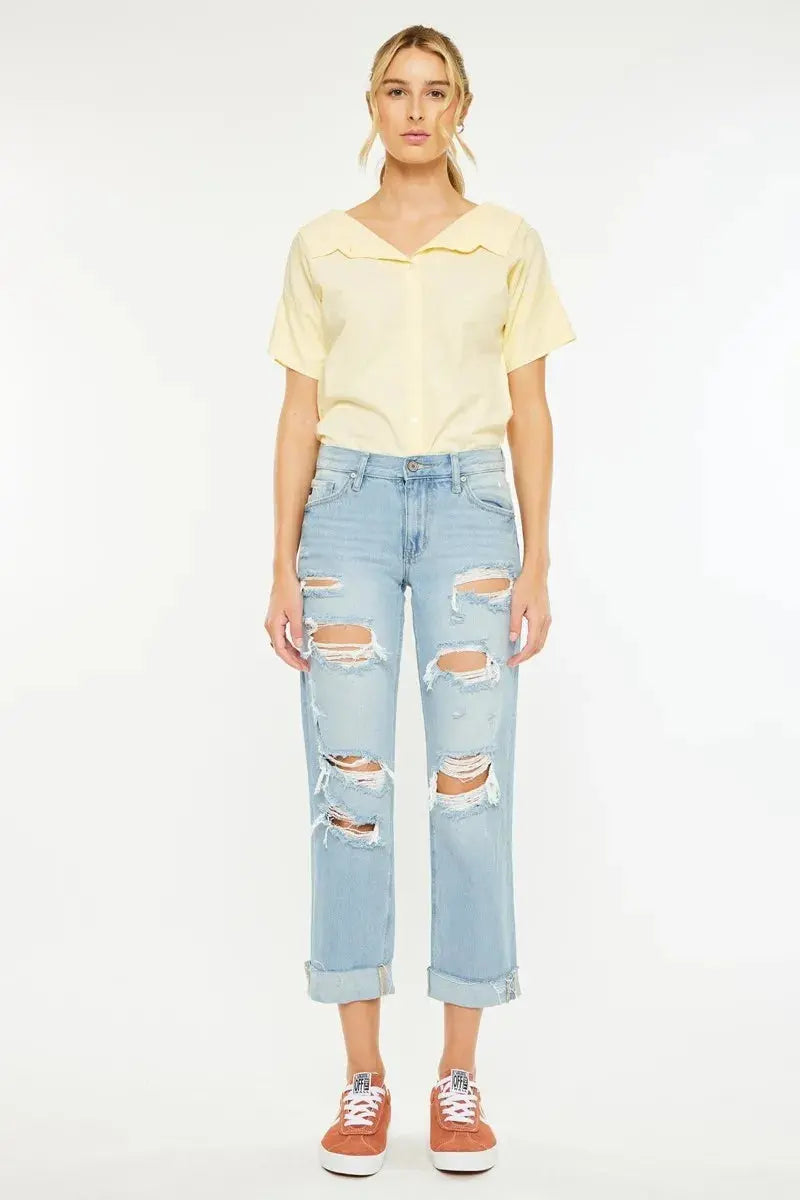 Kancan Mid Rise Distressed Boyfriend Jeans  Style Ratio