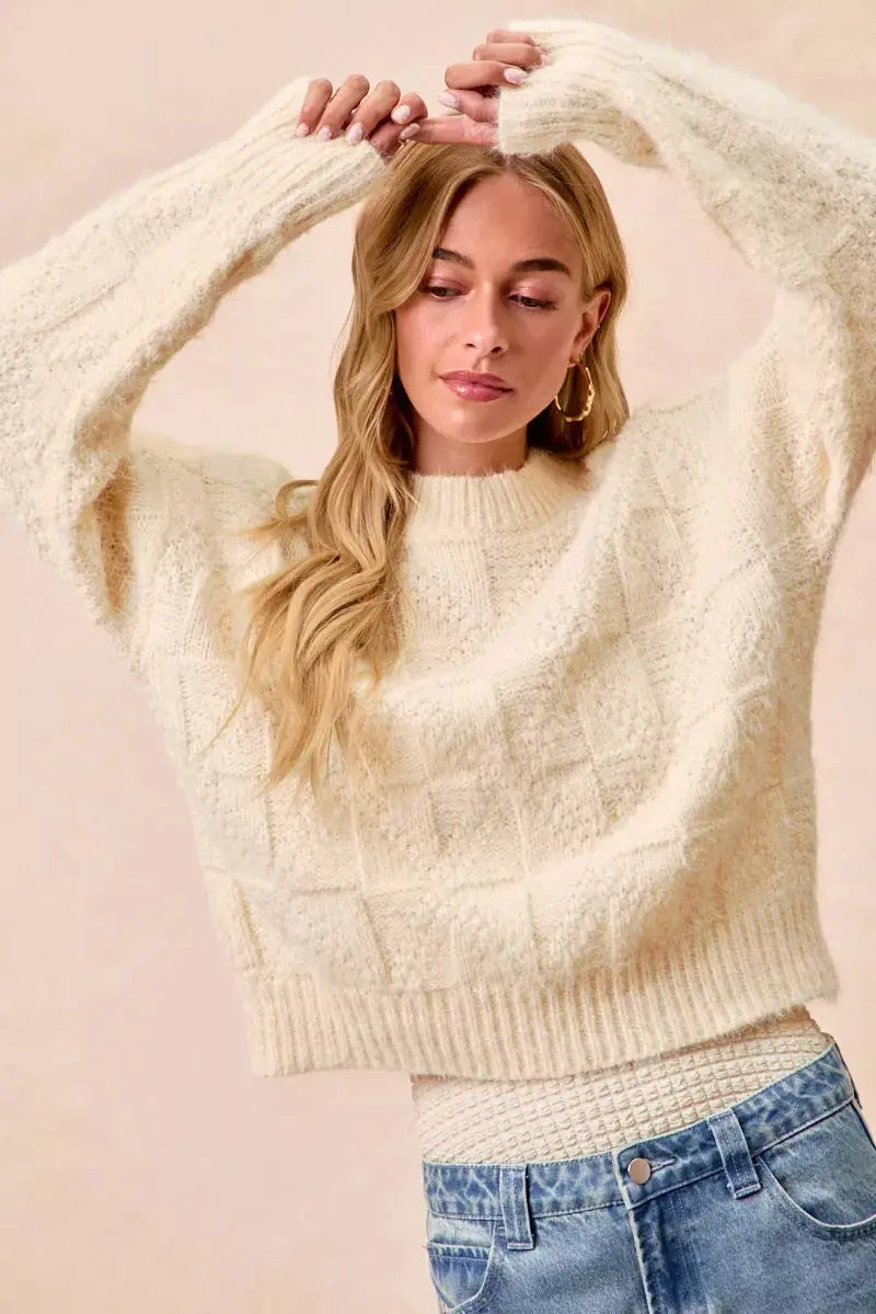 BiBi Checker Board Drop Shoulder Sweater  Style Ratio