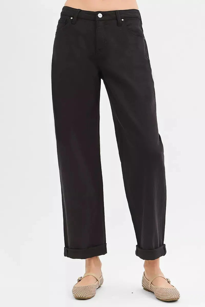 RISEN Tummy Control Mid Rise Ankle Barrel Relaxed Baggy Jeans  Style Ratio