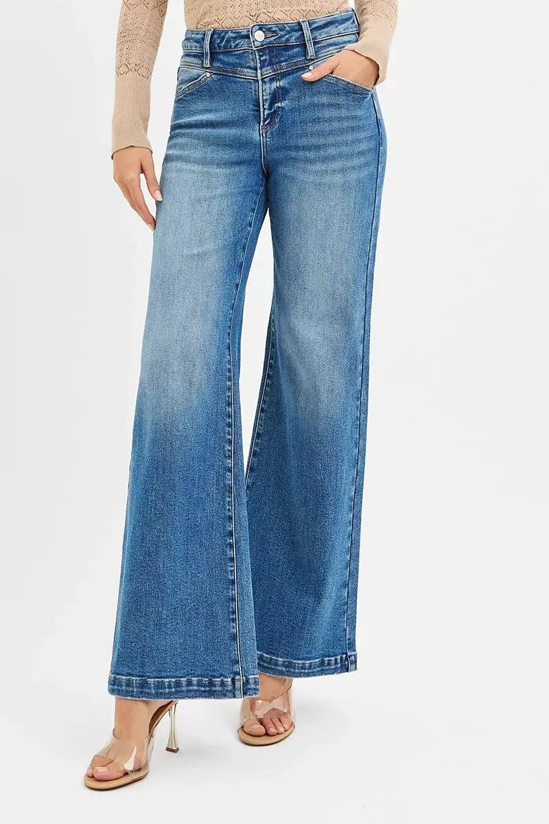 RISEN High Rise Wide Leg Jenas with Front Yoke and Heart Back Pocket  Style Ratio