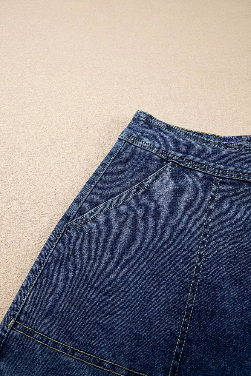 Asymmetrical Denim Skort with Pockets  Style Ratio