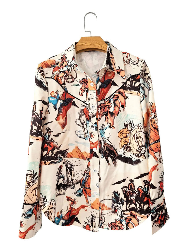 Printed Button Up Long Sleeve Shirt  Style Ratio