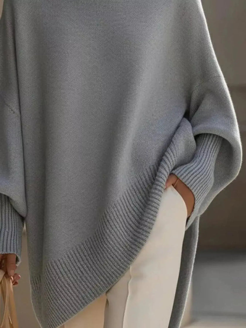 Ribbed Batwing Sleeve Oversized Sweater  Style Ratio