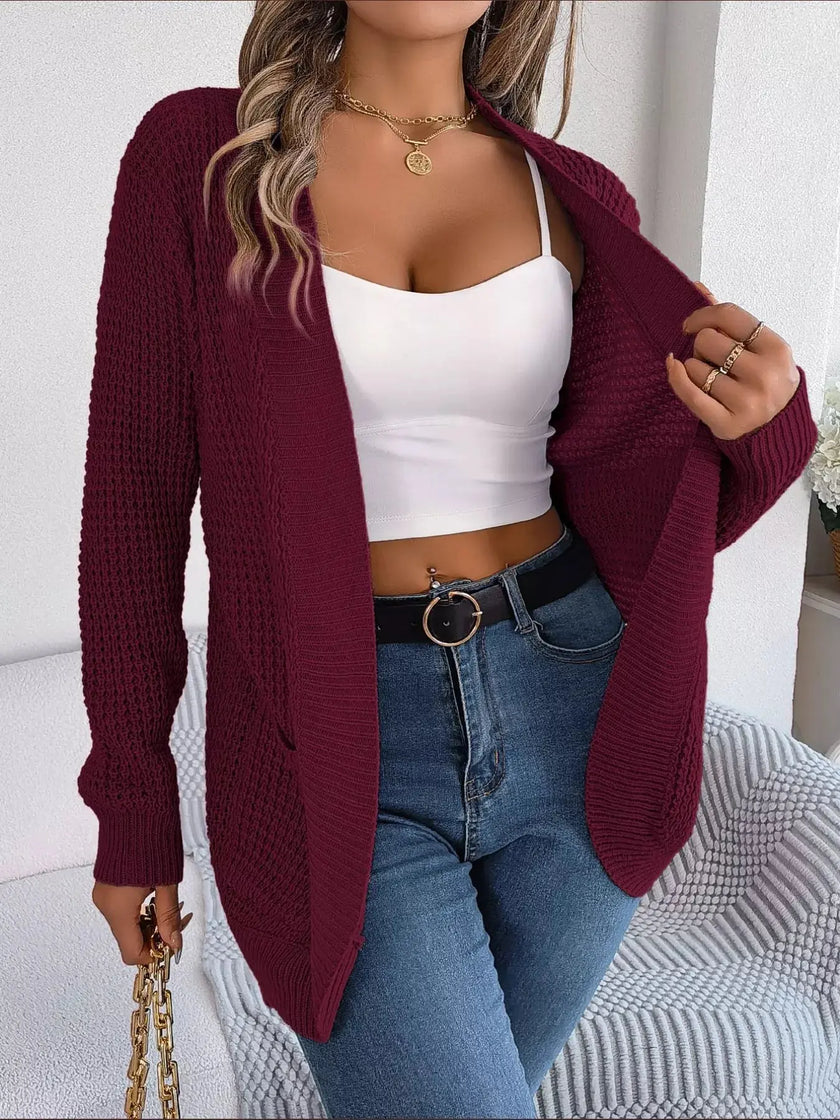 Chunky Knit Open Front Cardigan with Pockets  Style Ratio