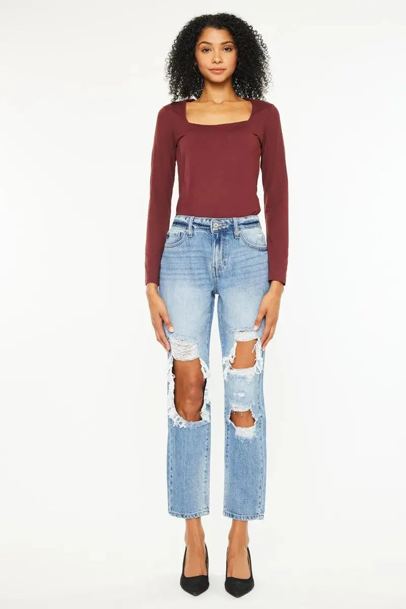 Kancan High Rise Distressed Boyfriend Jeans  Style Ratio