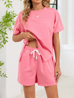 Round Neck Short Sleeve Shirt and Shorts Loungewear  Style Ratio