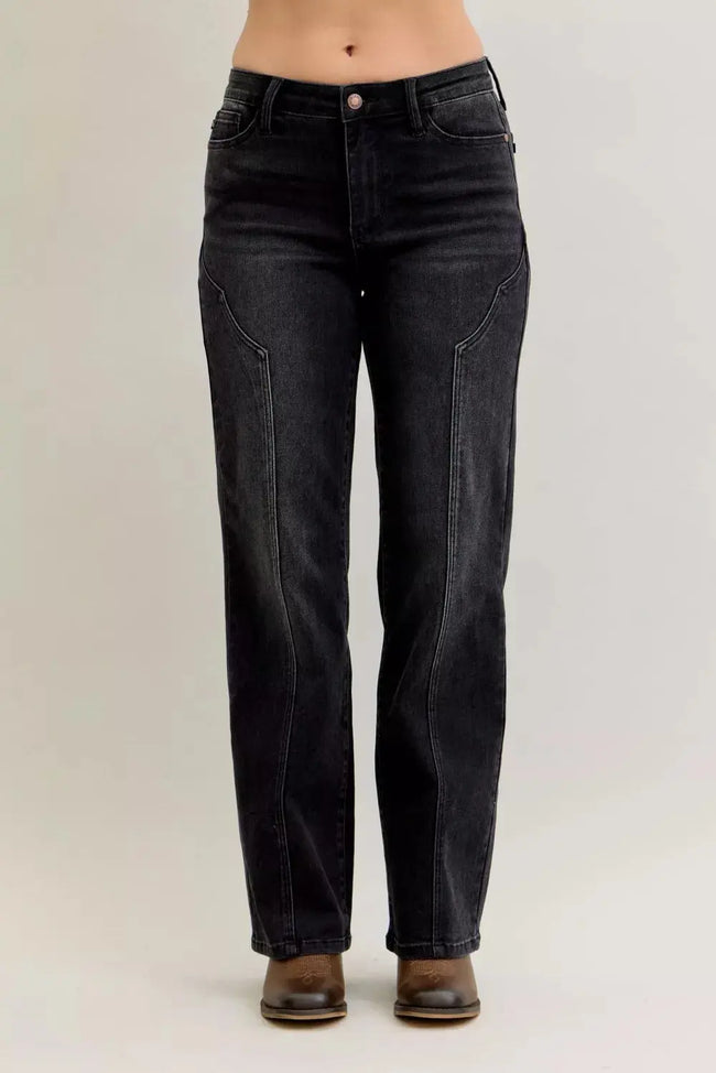 Judy Blue Mid Rise Straight Western Seam Detail Jeans  Style Ratio