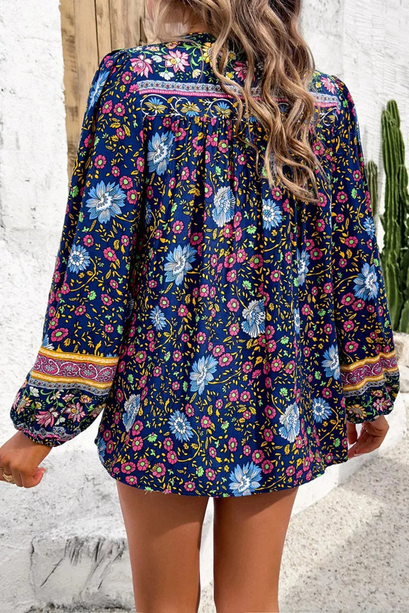 Floral Print Tie Neck Blouse  Style Ratio