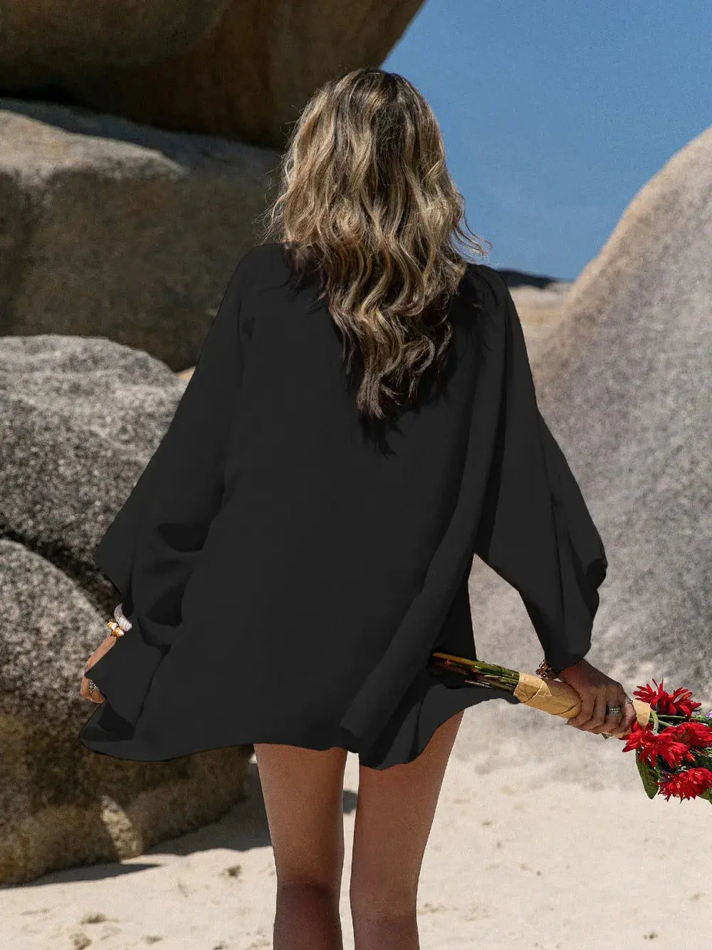 Embroidered Open Front Long Sleeve Cover Up  Style Ratio