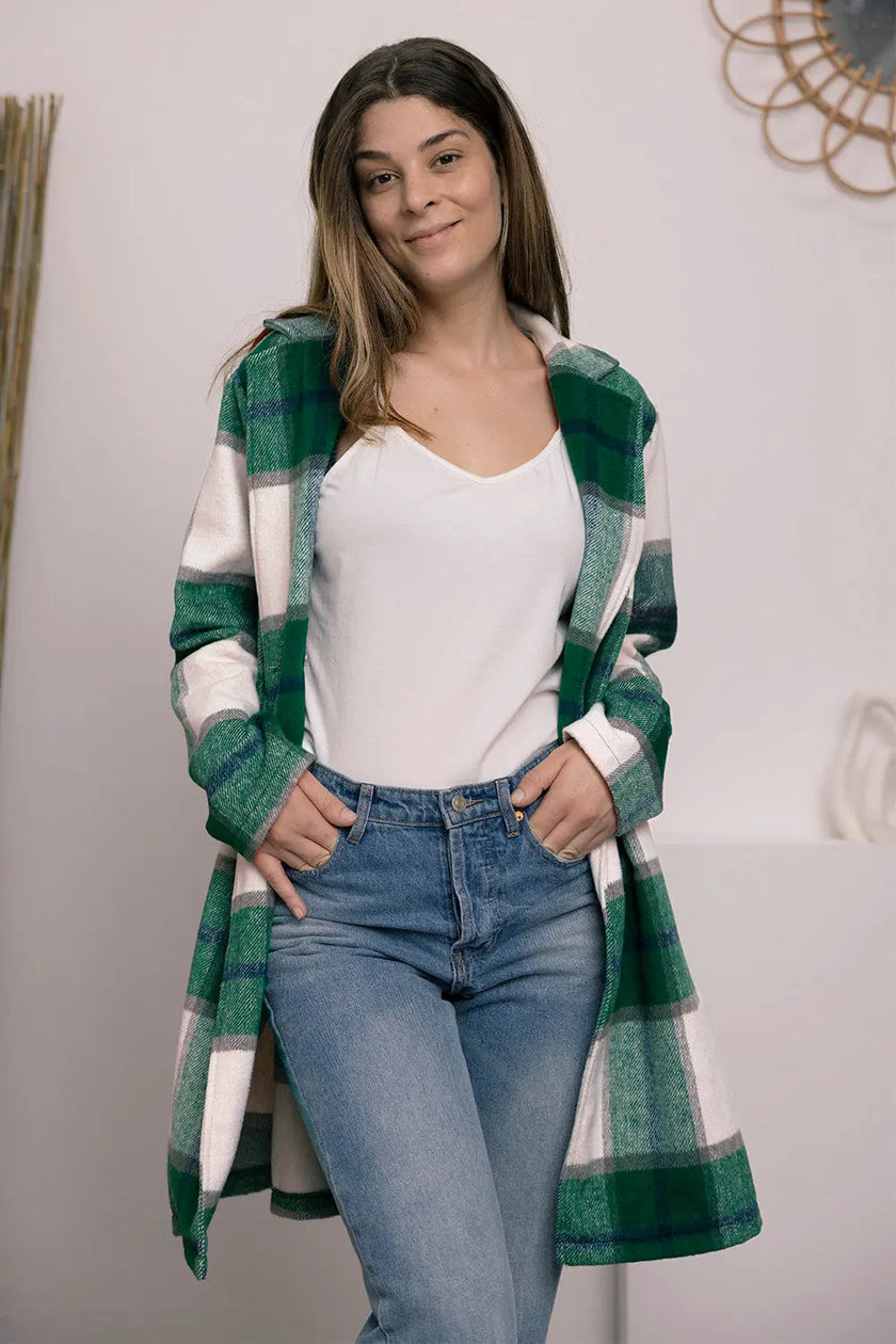 Double Take Plaid Button Up Lapel Collar Coat  Style Ratio