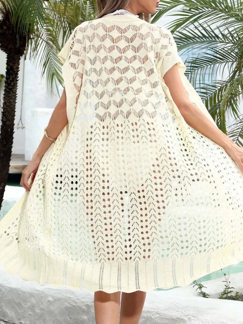 Open Front Short Sleeve Openwork Cover-Up  Style Ratio