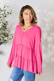 Double Take Half Button Long Sleeve Ruffle Hem Blouse  Style Ratio