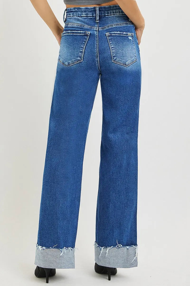 RISEN High Rise Wide Leg Jeans With Cuffed Hem  Style Ratio