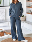 Collared Sweatshirt and High Waist Pants Active Set  Style Ratio