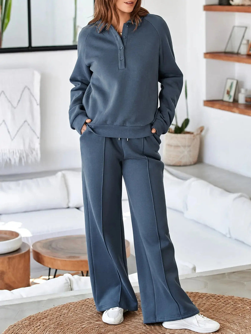 Collared Sweatshirt and High Waist Pants Active Set  Style Ratio