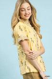 Umgee Printed Ruffle Trim Button Front Blouse  Style Ratio