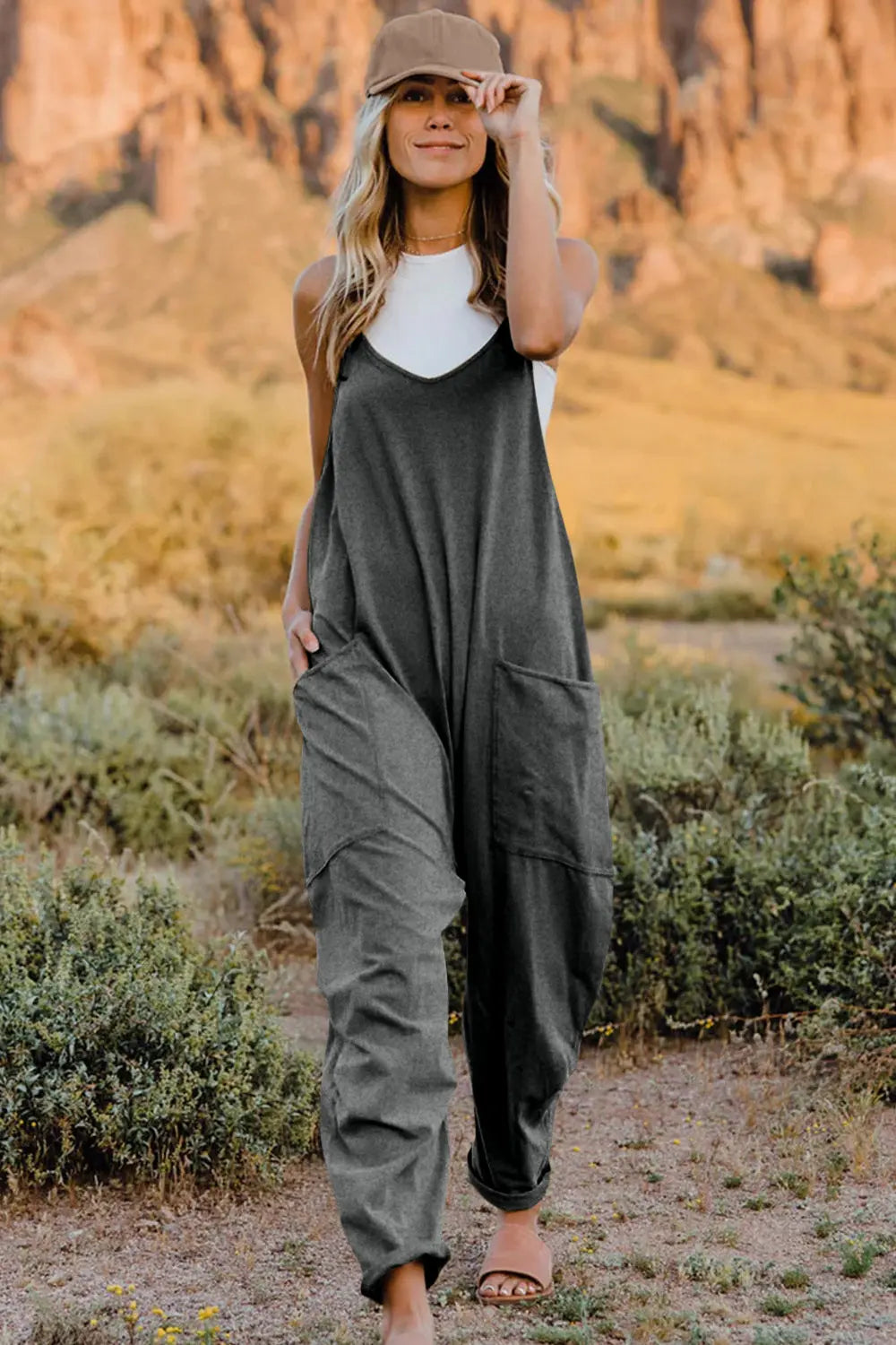 Double Take V Neck Sleeveless Jumpsuit with Pockets  Style Ratio