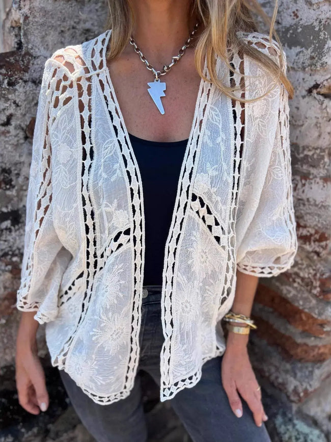 Full Size Embroidered Open Front Cardigan Plus Size  Style Ratio