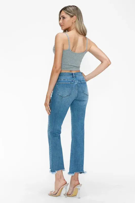 bytos Raw Hem Distressed Mid Rise Crop Jeans  Style Ratio