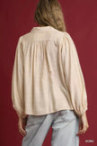 Umgee Long Sleeve Blouse with Leopard Print Trim  Style Ratio