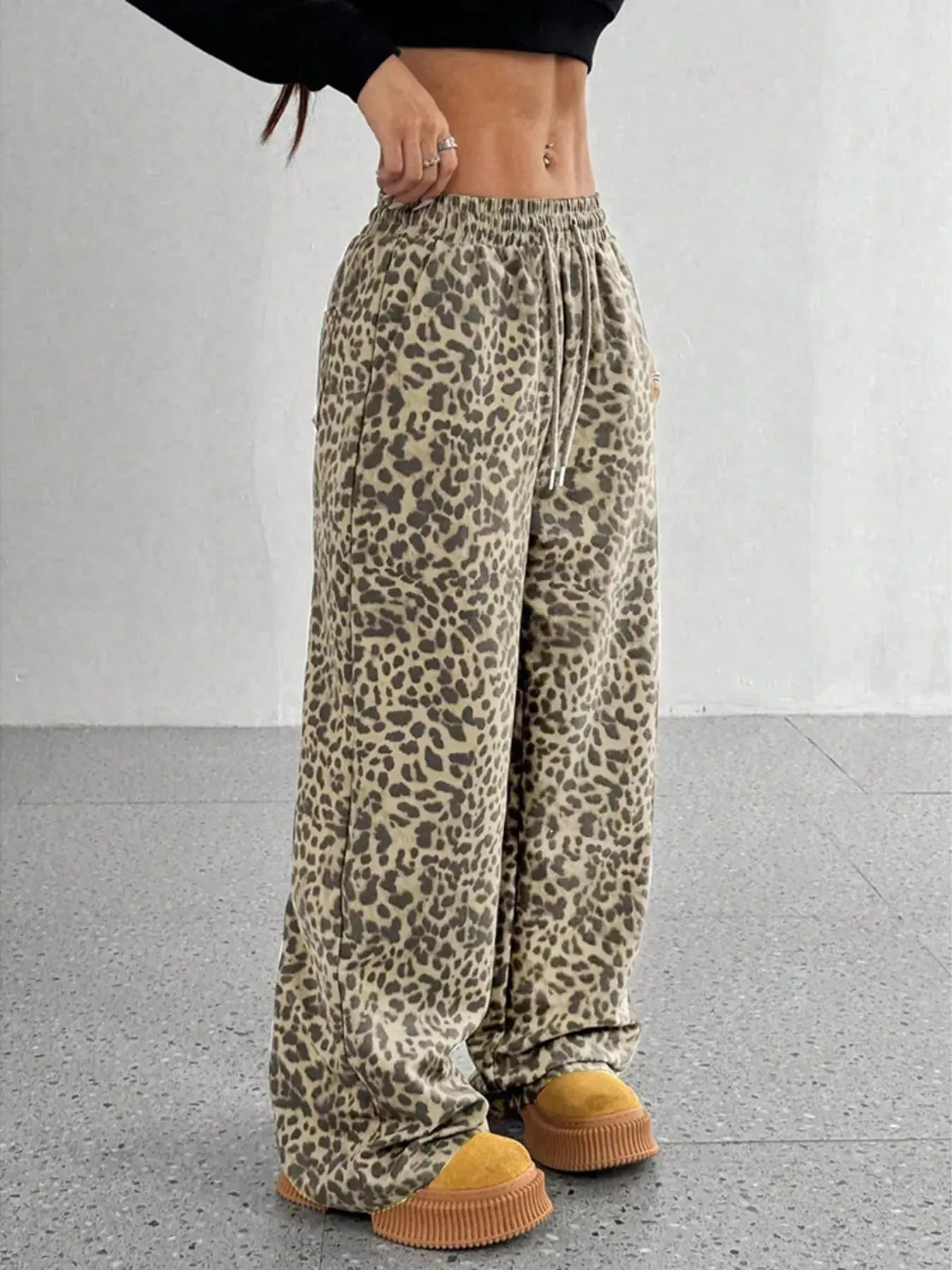 Full Size Leopard Print Wide Leg Pants Plus Size  Style Ratio