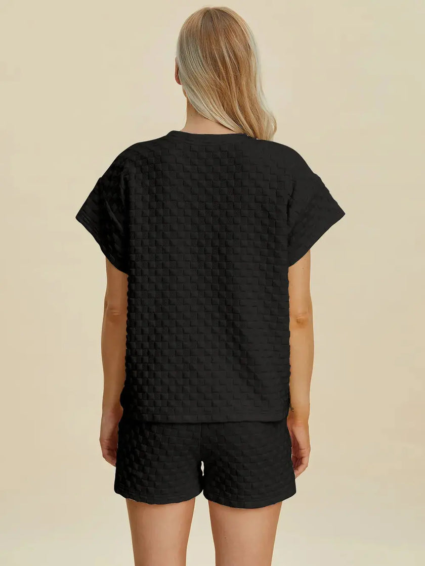 Double Take Full Size Texture T-Shirt and Shorts Set  Style Ratio