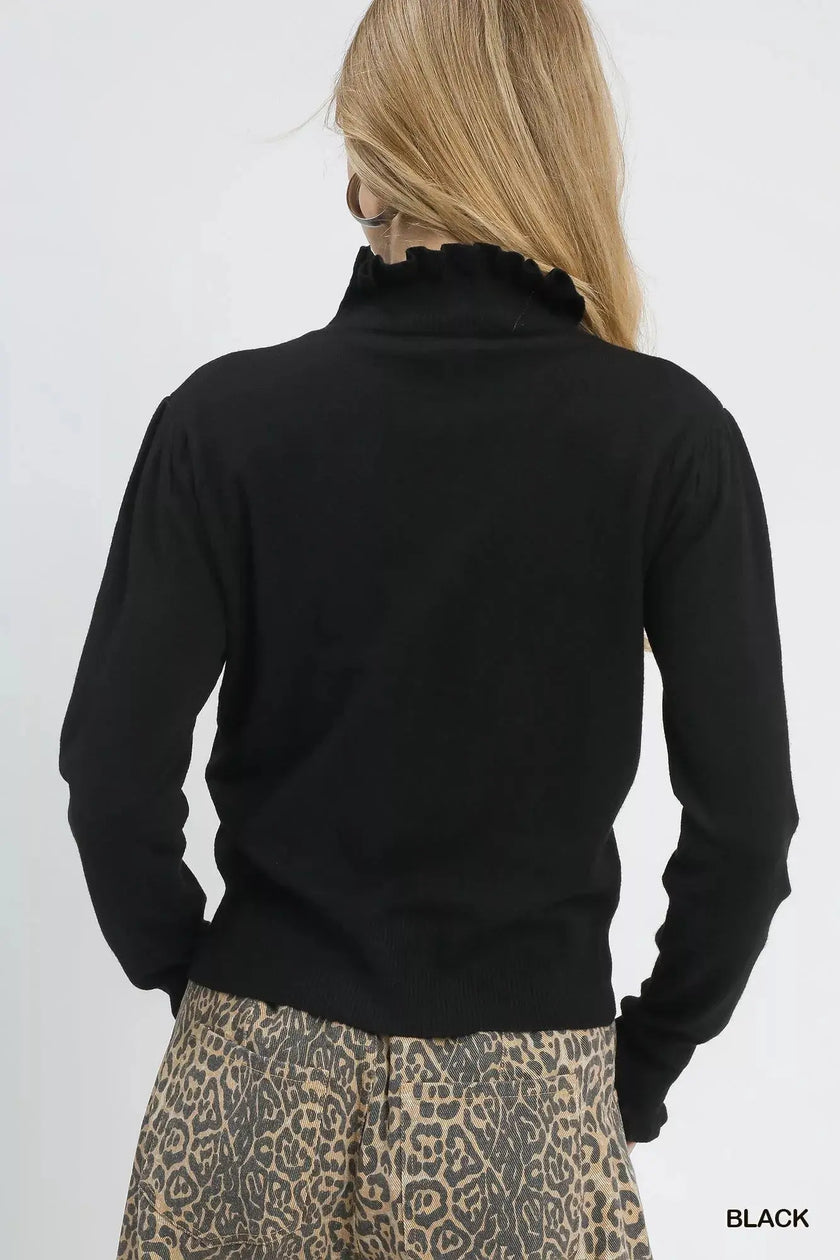 Umgee Ruffle Mock Neck Puff Sleeve Sweater  Style Ratio