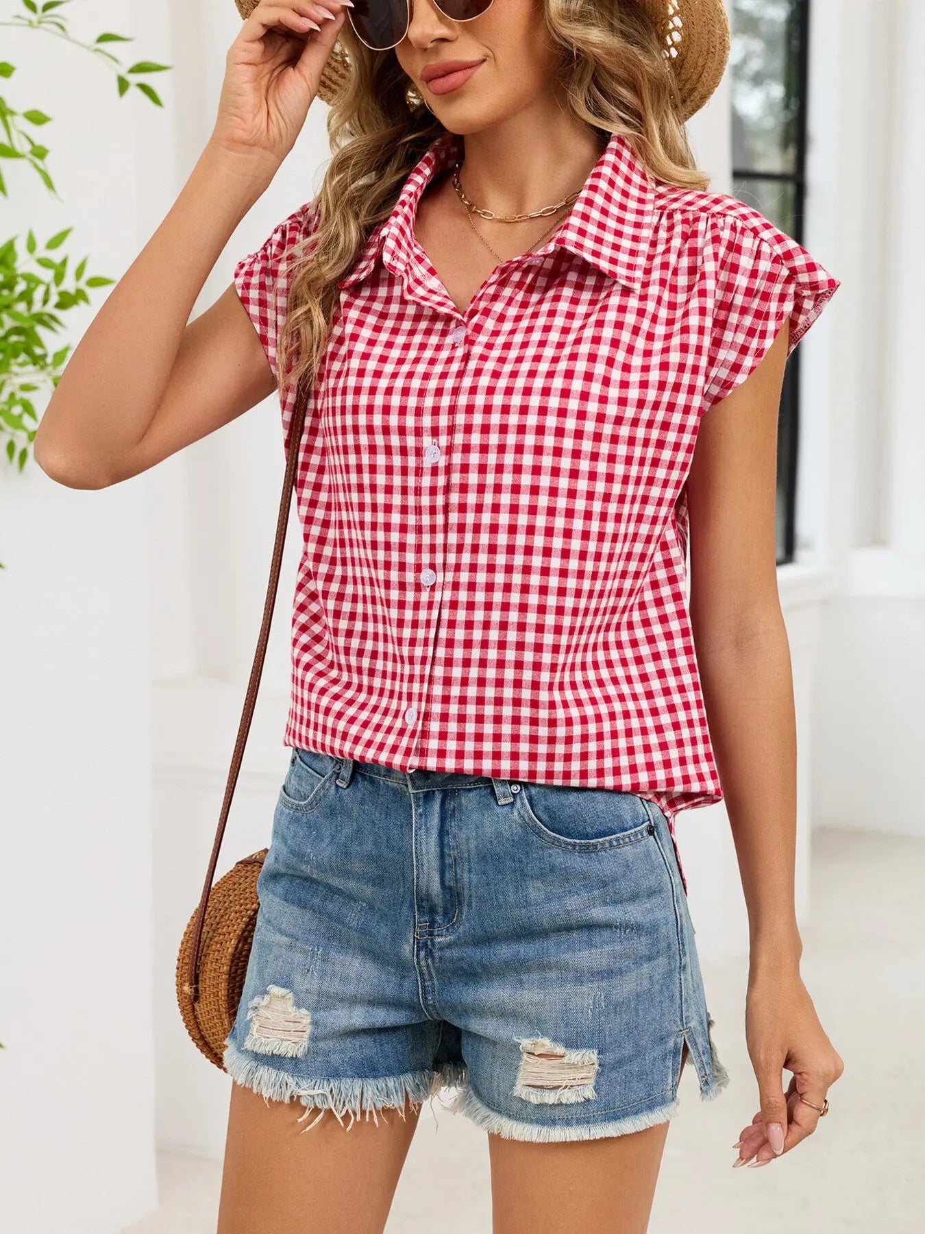 Gingham Button Down Short Sleeve Shirt  Style Ratio