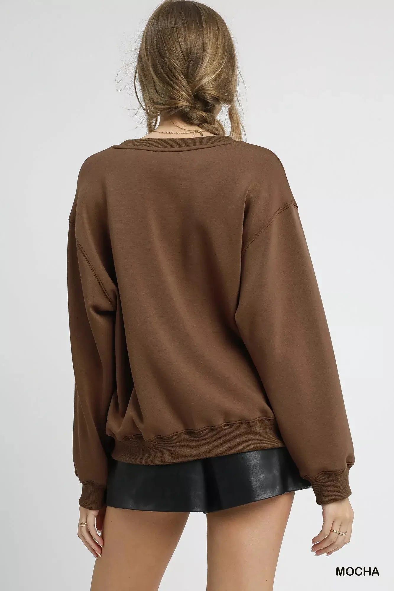Umgee Round Neck Long Sleeve Fleece Sweatshirt  Style Ratio