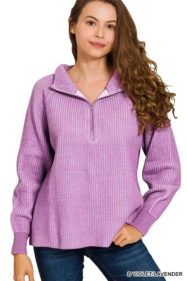 Zenana Ribbed Two Tone Half Zip Sweatshirt  Style Ratio