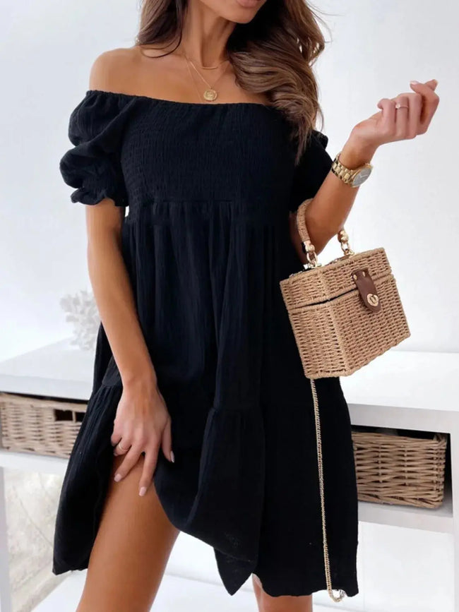 Smocked Off-Shoulder Mini Dress  Style Ratio