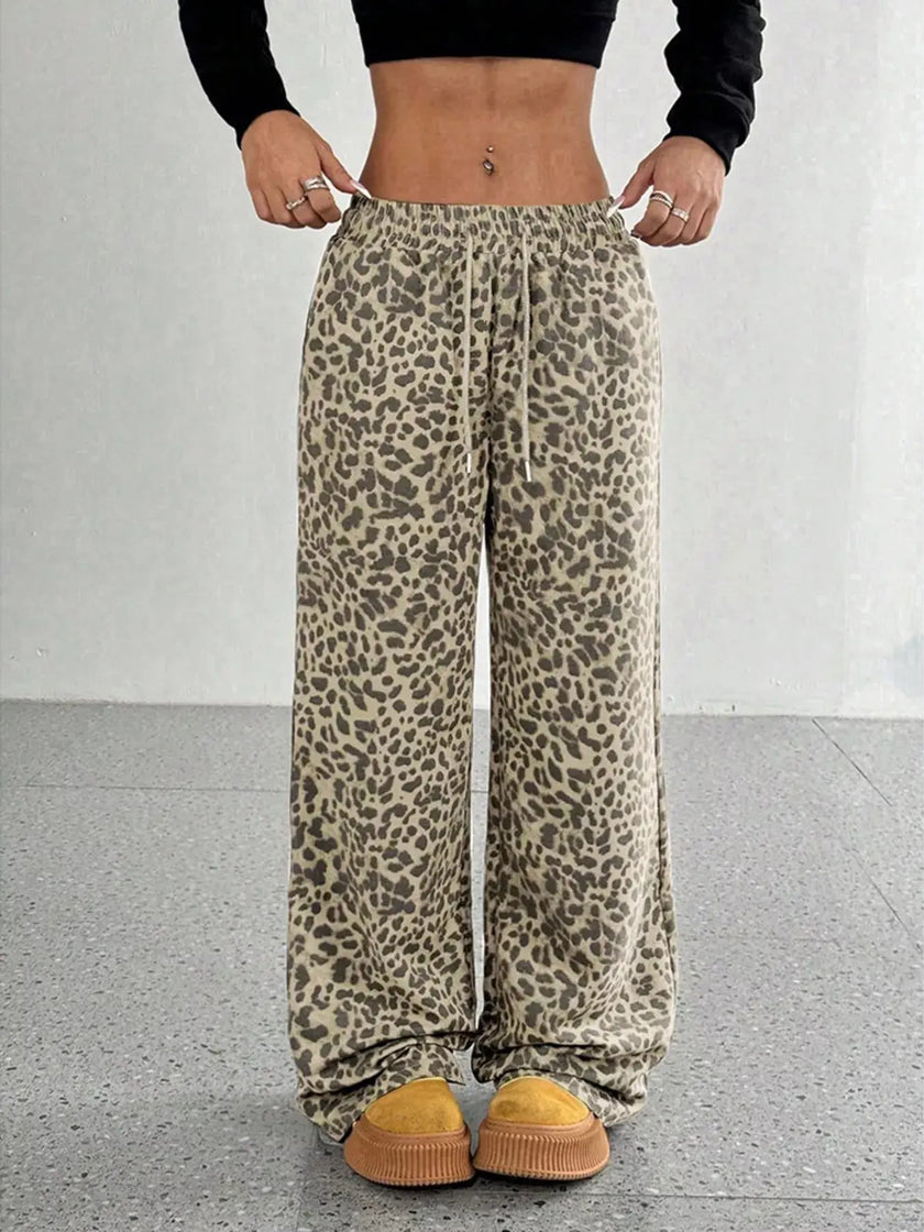 Full Size Leopard Print Wide Leg Pants Plus Size  Style Ratio