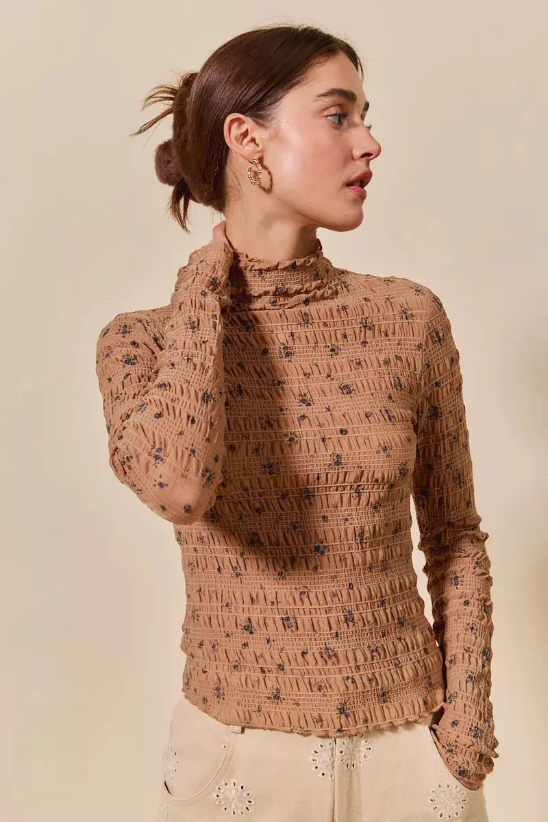 SO ME Floral Print Textured Long Sleeve Knit Top  Style Ratio