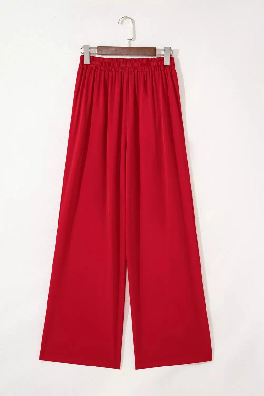 Pleated Detail Pull On High Elastic Waist Loose Straight Pants  Style Ratio