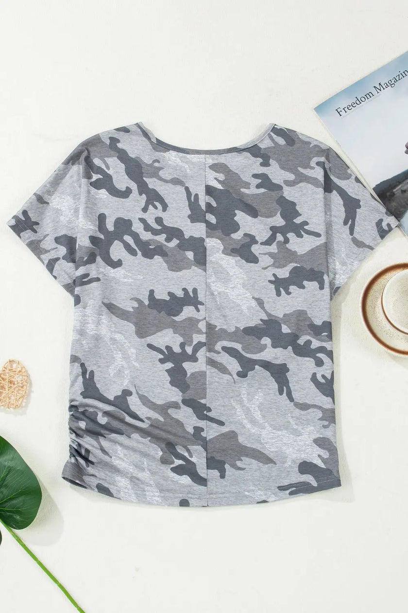 Camouflage Retro American Flag Printed Short Sleeve Shirt  Style Ratio