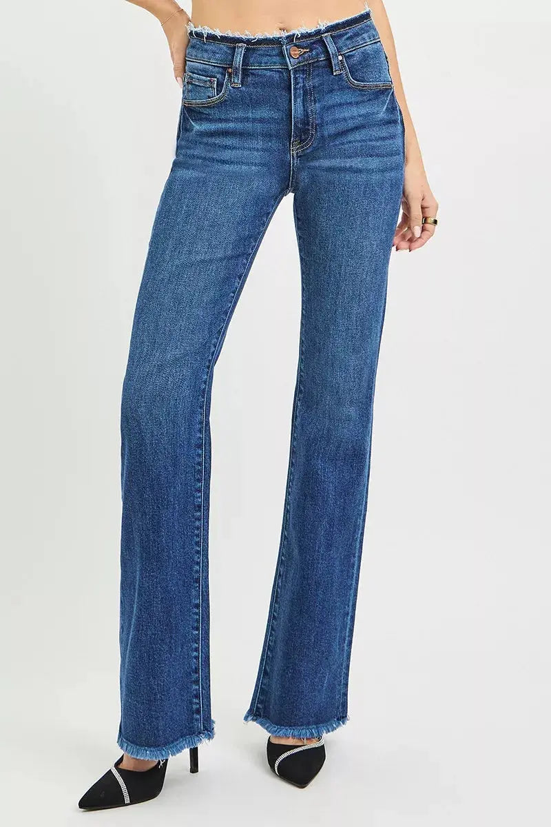 RISEN Full Size Mid Rise Bootcut Frayed Waistband Hem Detail Jeans  Style Ratio