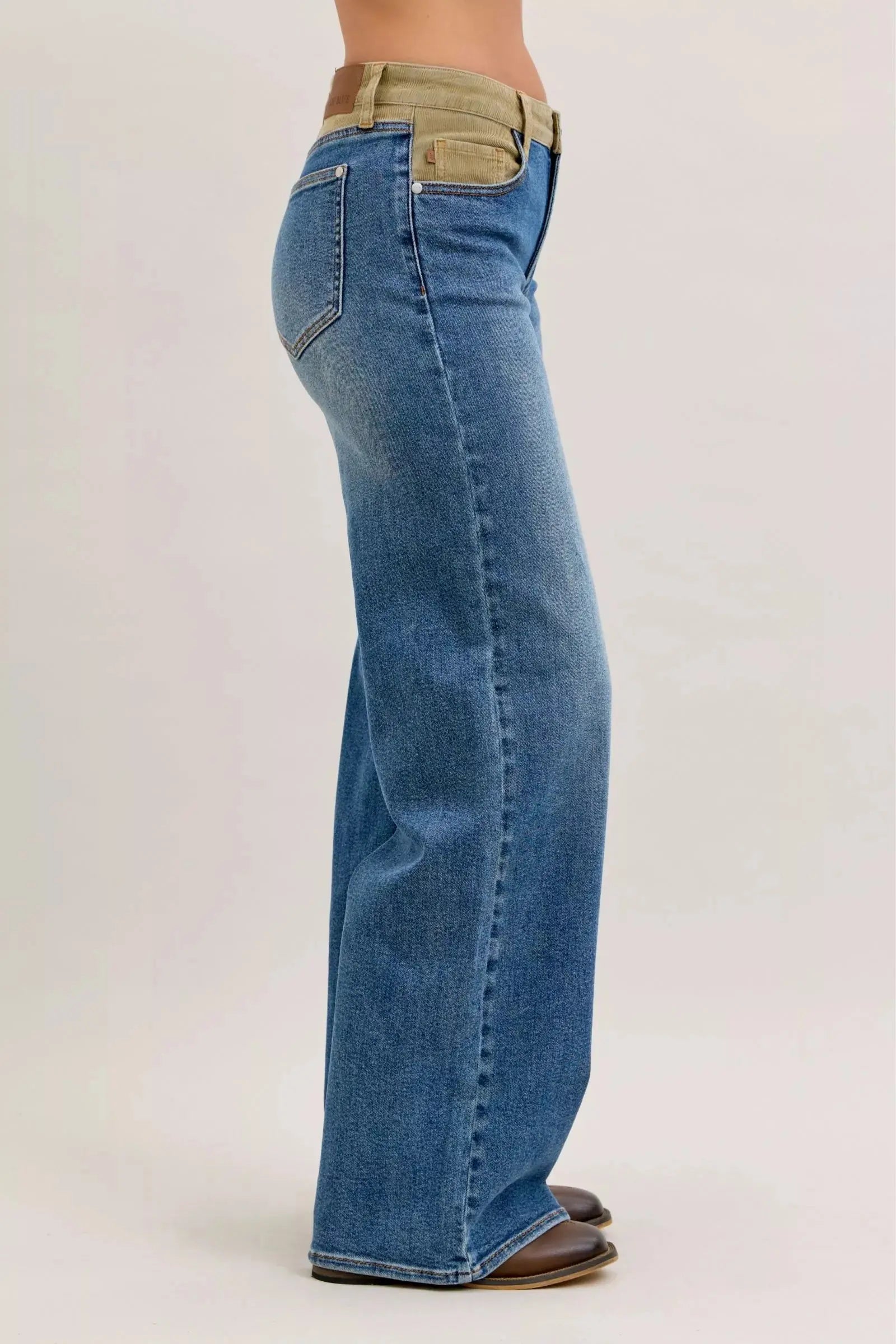 Judy Blue MR Column Straight Jeans with Corduroy Waist  Style Ratio