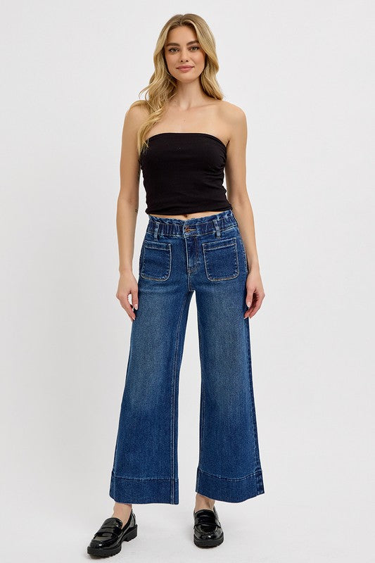 Elastic Band Wide Leg Jeans