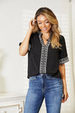 Double Take Embroidered Notched Neck Blouse  Style Ratio