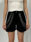 Rhinestone Chain Raw Hem Denim Shorts  Style Ratio