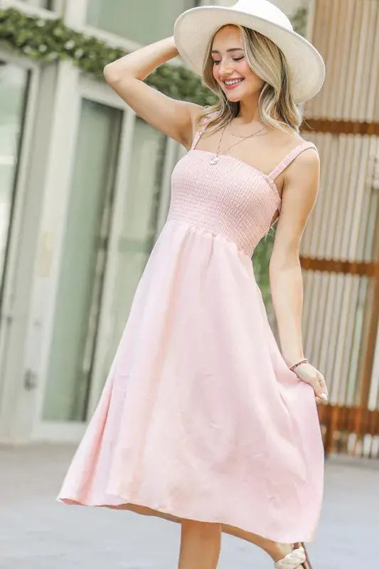 And The Why Smocking Open-Back Sleeveless Midi Dress  Style Ratio