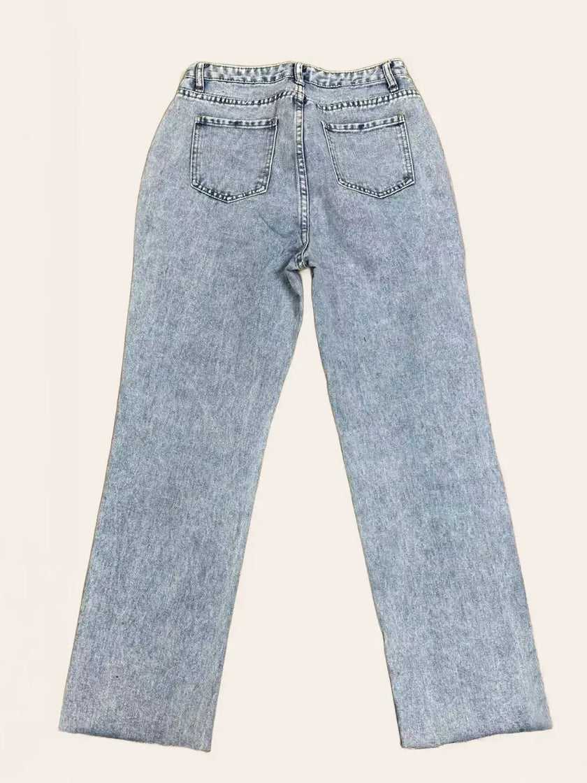 Distressed Straight Leg Jeans with Pockets  Style Ratio