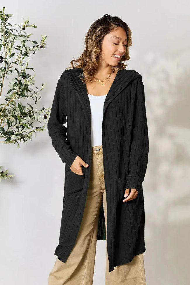 Basic Bae Full Size Hooded Sweater Cardigan  Style Ratio