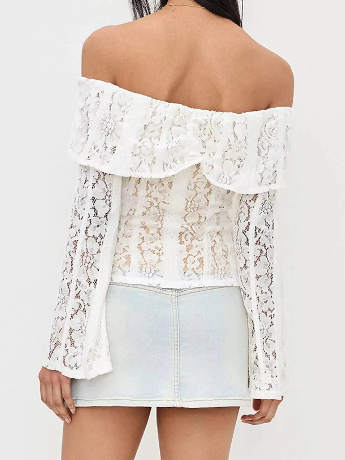 Off-Shoulder Lace Top with Bell Sleeves  Style Ratio