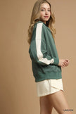 Umgee Contrast Long Sleeve Sweatshirt with Collar  Style Ratio