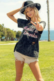 BiBi Laser Cut Mineral Washed America Print Short Sleeve Shirt  Style Ratio