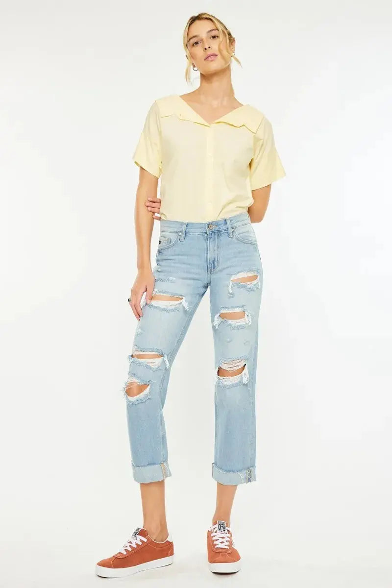 Kancan Mid Rise Distressed Boyfriend Jeans  Style Ratio