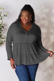 Double Take Half Button Long Sleeve Ruffle Hem Blouse  Style Ratio