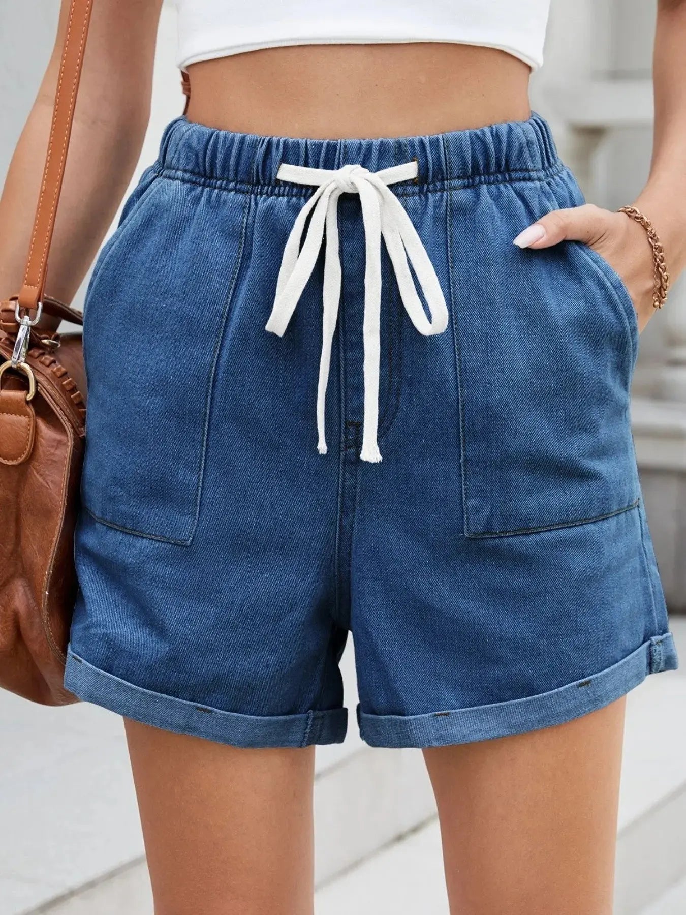 Drawstring Wash Denim Shorts  Style Ratio